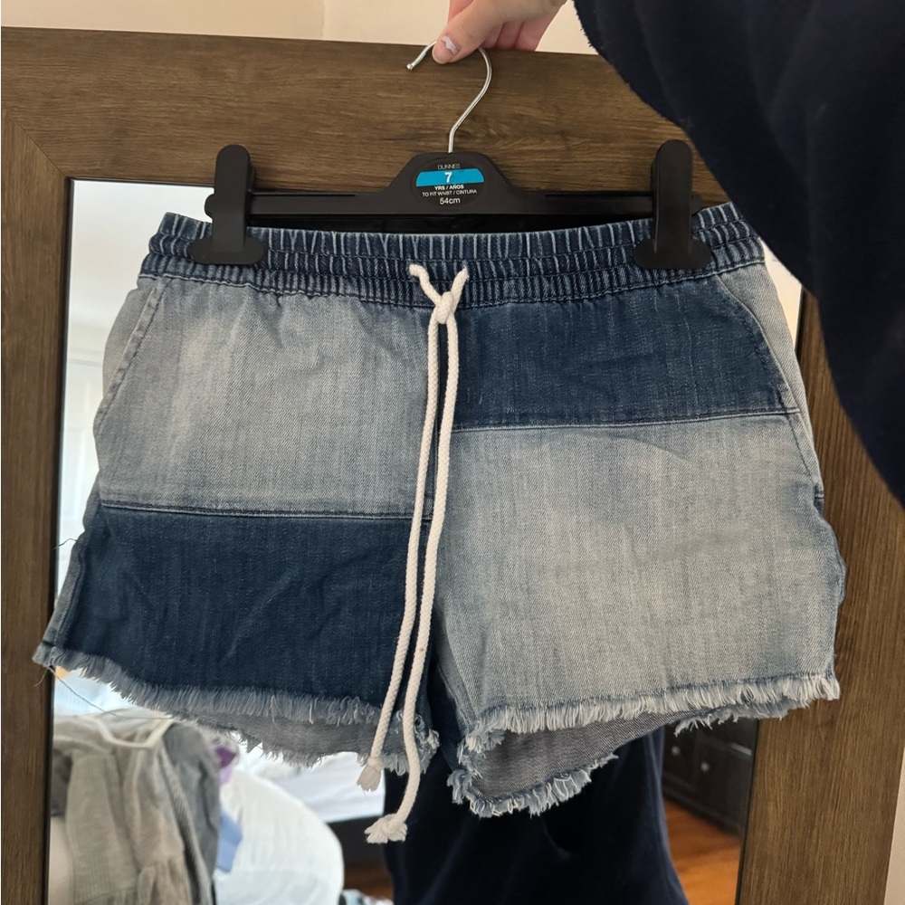 Aerie Drawstring Pull On Mulitcolor Denim Patchwork Shorts